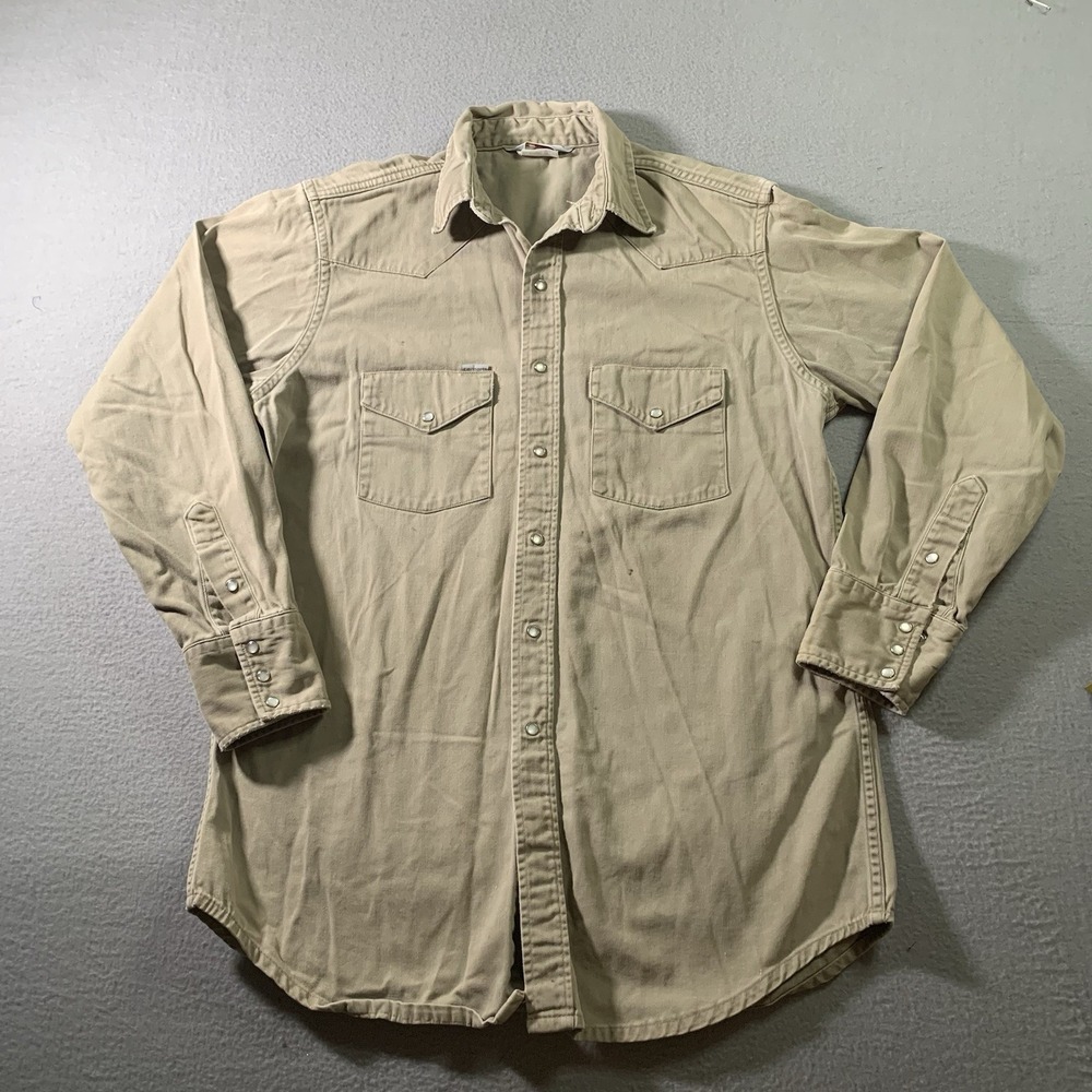 Vintage Carhartt Rugged Outdoor Wear Pearl Snap Shirt Mens Size XL Beige Western